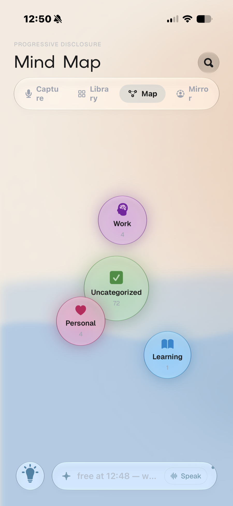 Devoted Mind Map with Work, Personal, Learning, and Uncategorized thought clusters