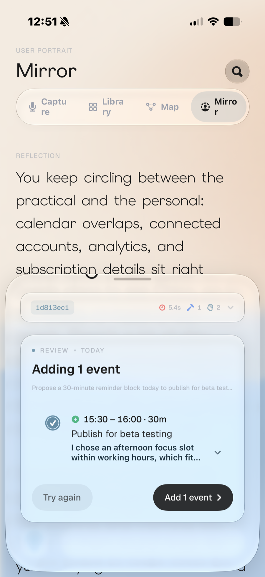 Devoted proposing a 30-minute afternoon block with an explanation and an Add 1 event button